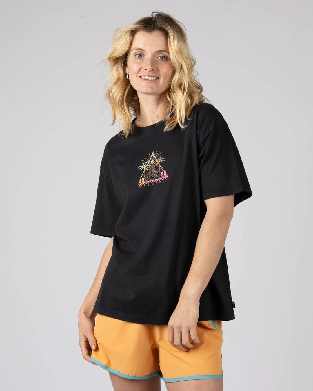 Free Wave Gradient Womens Oversized Short Sleeve T-Shirt in Black - Image 3
