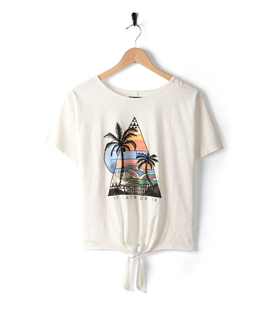 Geo Beach Womens Tie Front T-Shirt in White - Image 2
