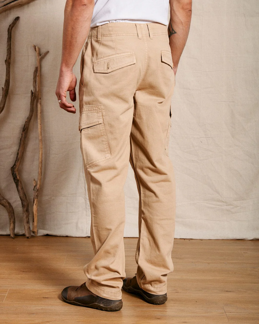 Godrevy 2 Mens Cargo Trousers in Sand - Image 10