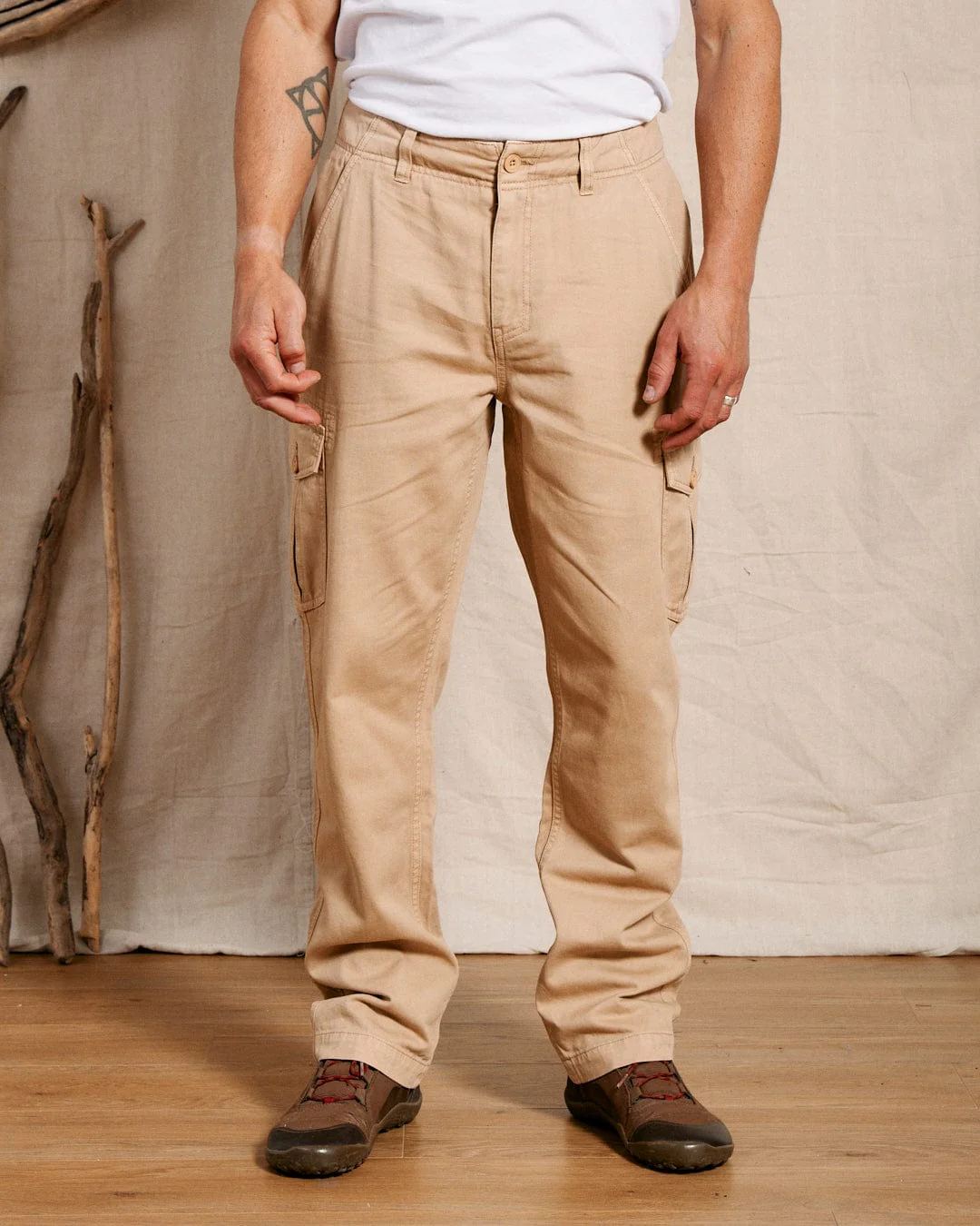 Godrevy 2 Mens Cargo Trousers in Sand - Image 4