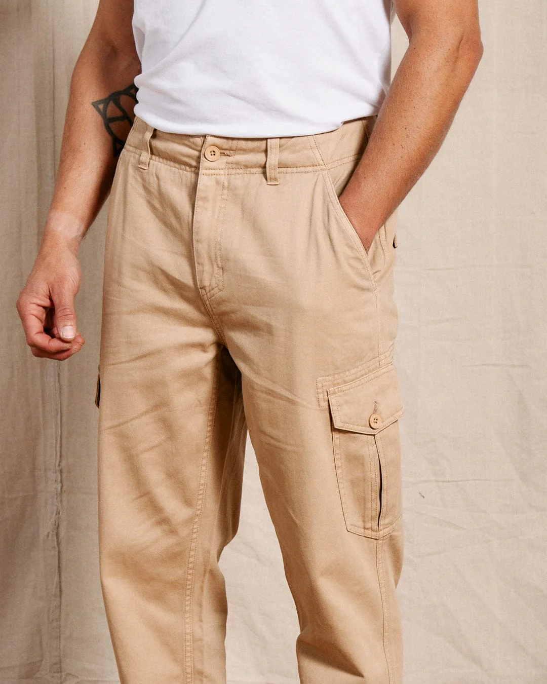 Godrevy 2 Mens Cargo Trousers in Sand - Image 6