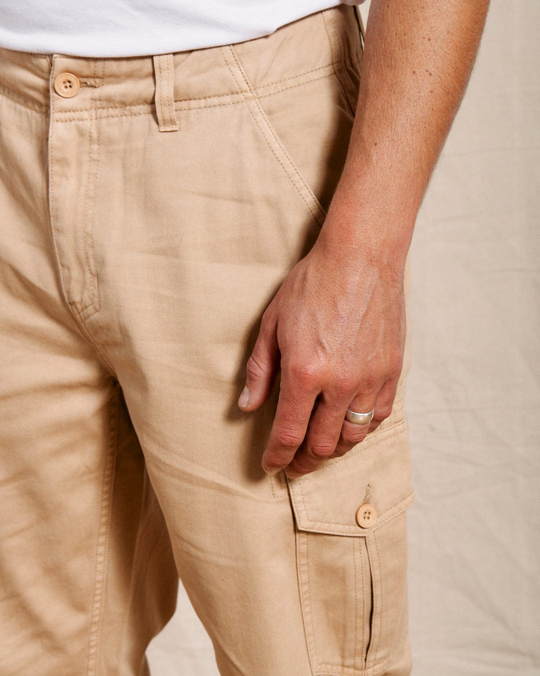 Godrevy 2 Mens Cargo Trousers in Sand - Image 8