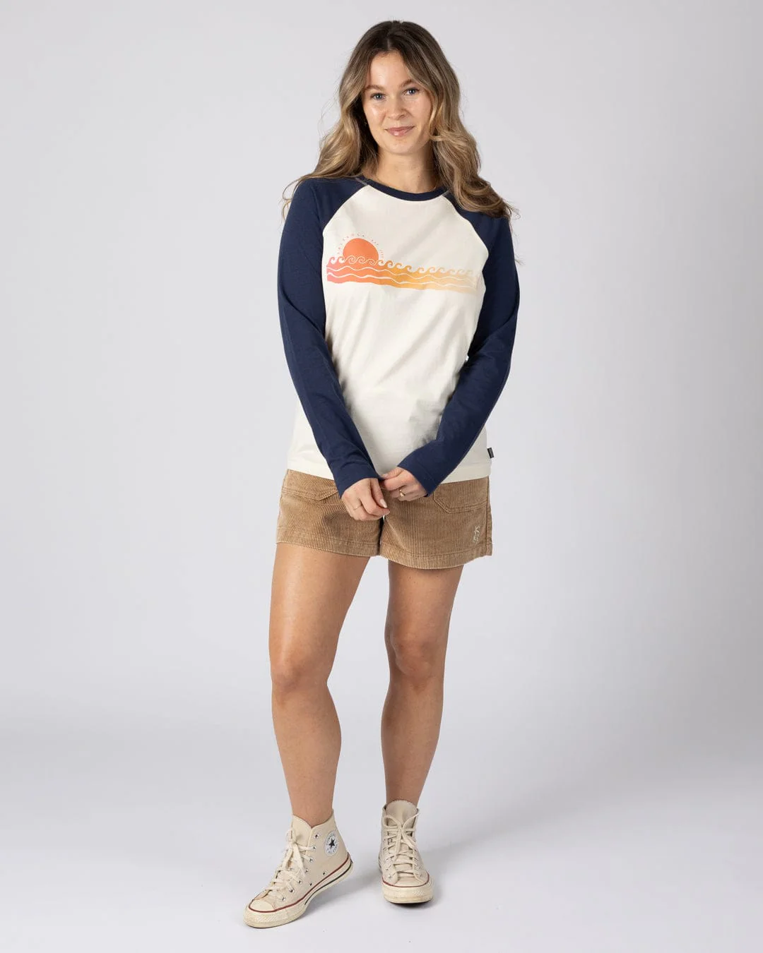 Golden Hour Womens Long Sleeve Raglan T-Shirt in Cream - Image 4