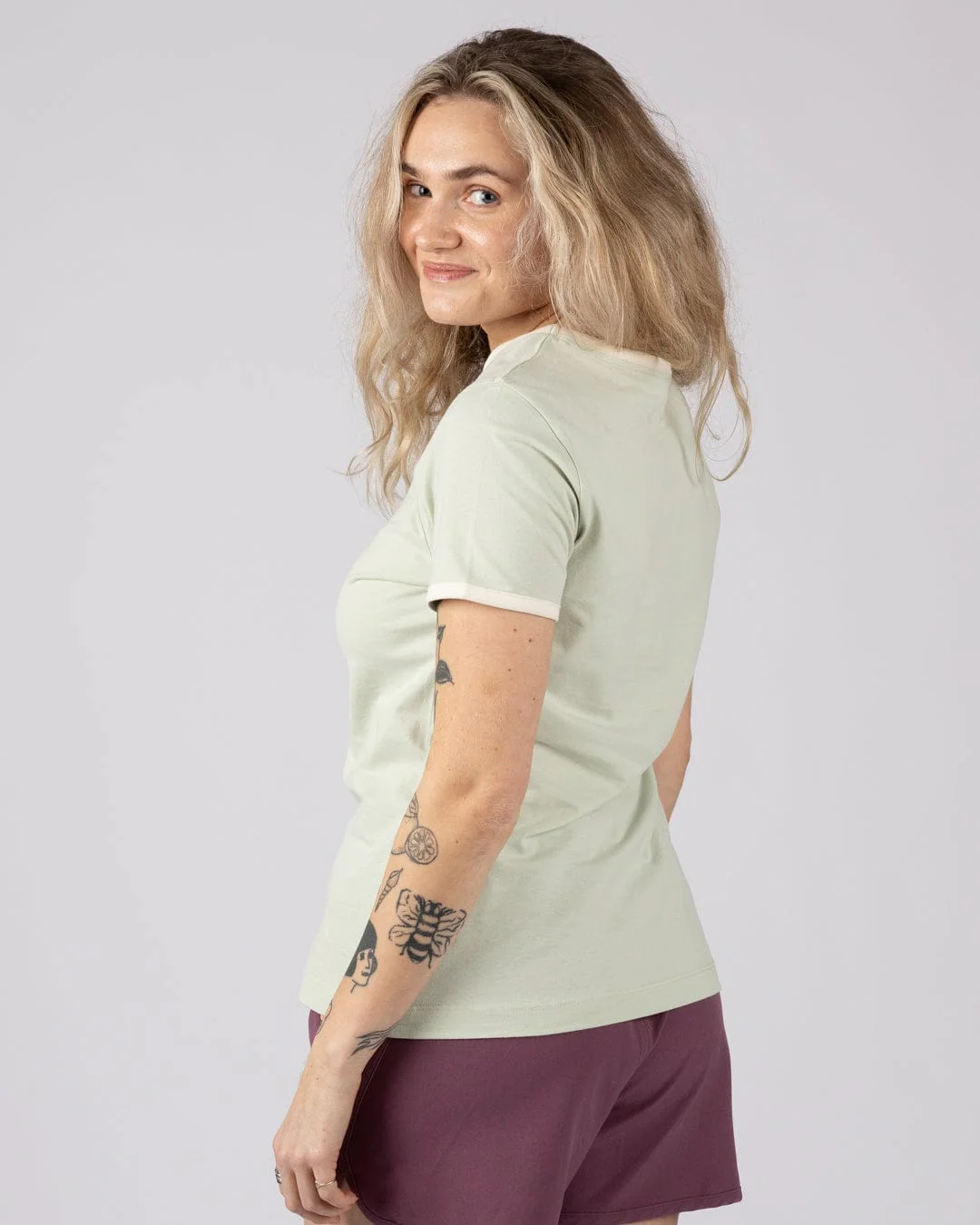 Golden Hour Womens Short Sleeve Ringer T-Shirt in Light Green - Image 4