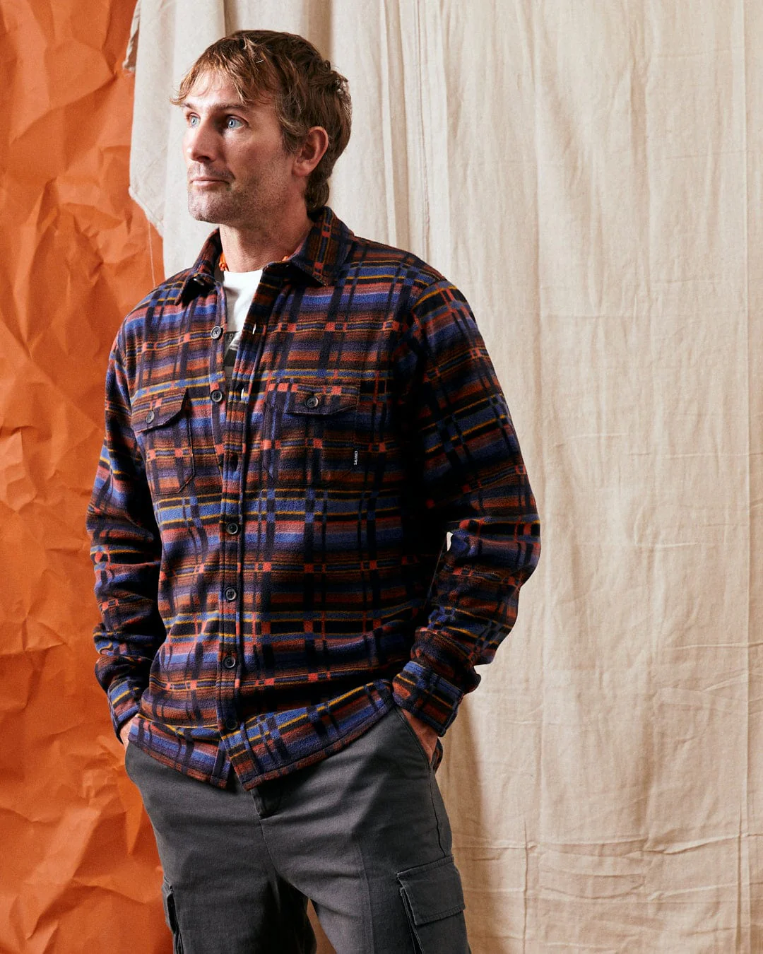 Grid Mens Recycled Fleece Shirt in Purple