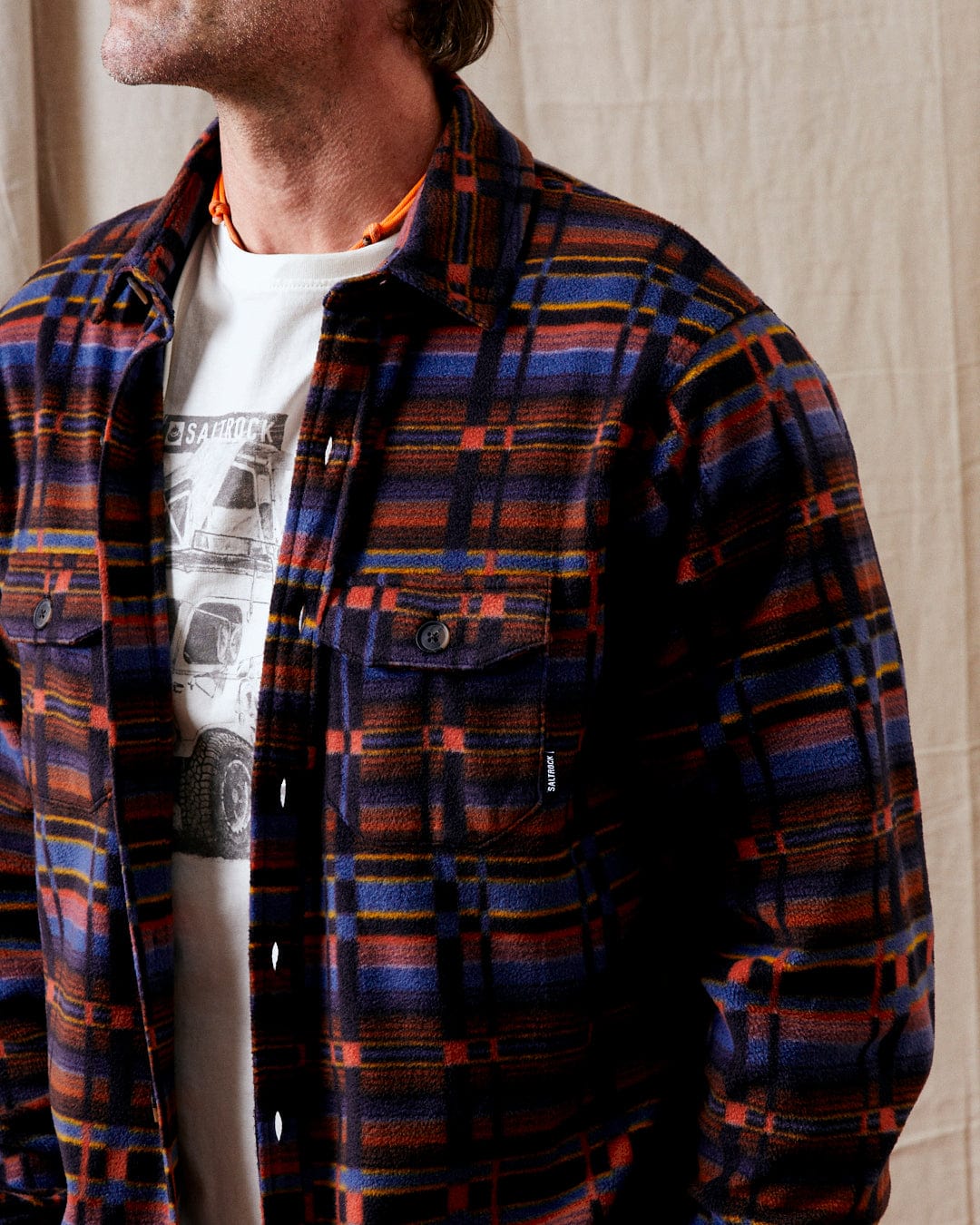 Grid Mens Recycled Fleece Shirt in Purple - Image 10