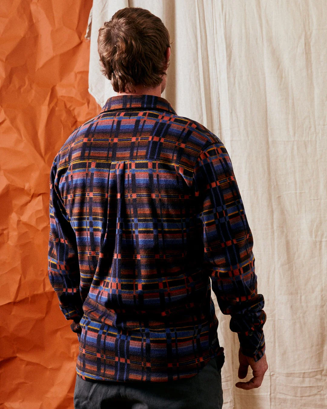 Grid Mens Recycled Fleece Shirt in Purple - Image 3