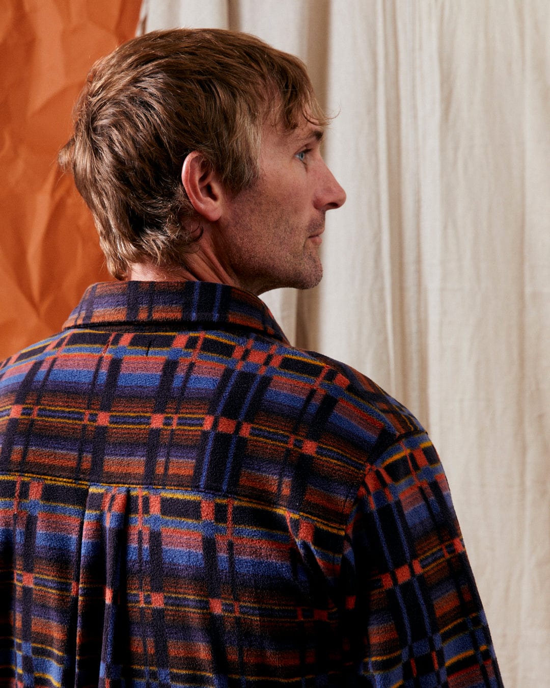 Grid Mens Recycled Fleece Shirt in Purple - Image 5