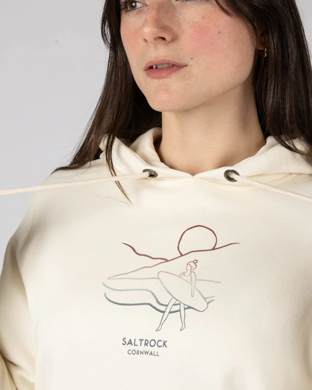 Happy Place Cornwall Womens Pop Hoodie in Cream - Image 2