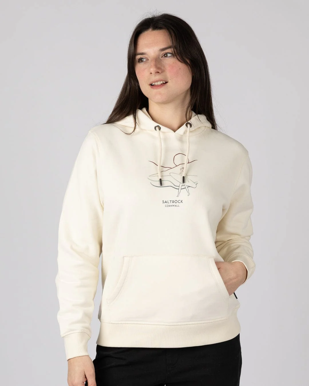 Happy Place Cornwall Womens Pop Hoodie in Cream - Image 3