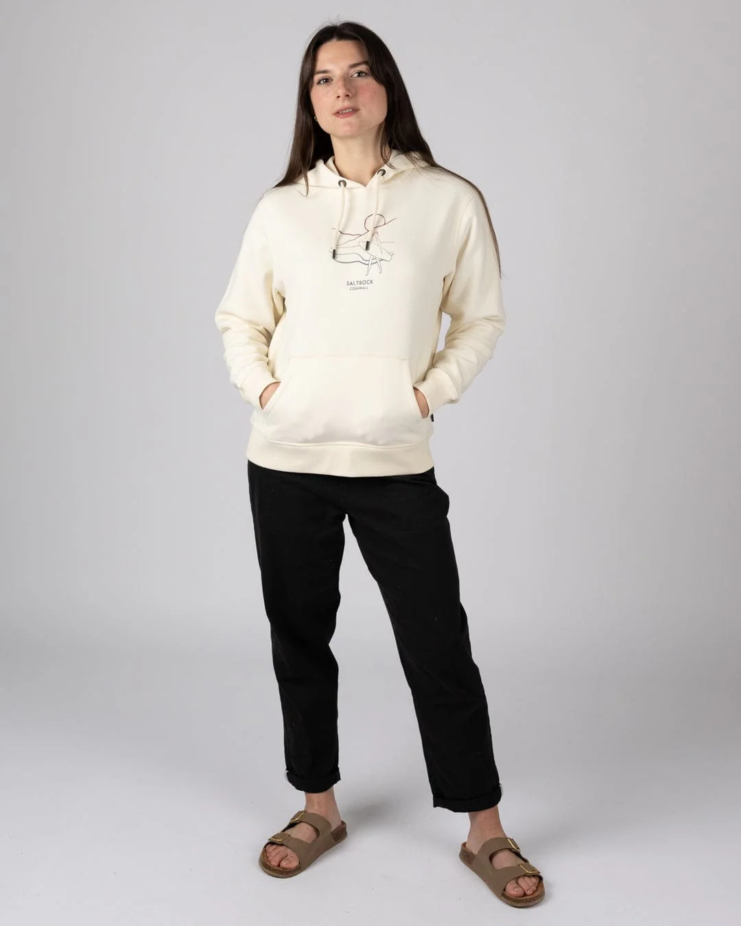 Happy Place Cornwall Womens Pop Hoodie in Cream - Image 4