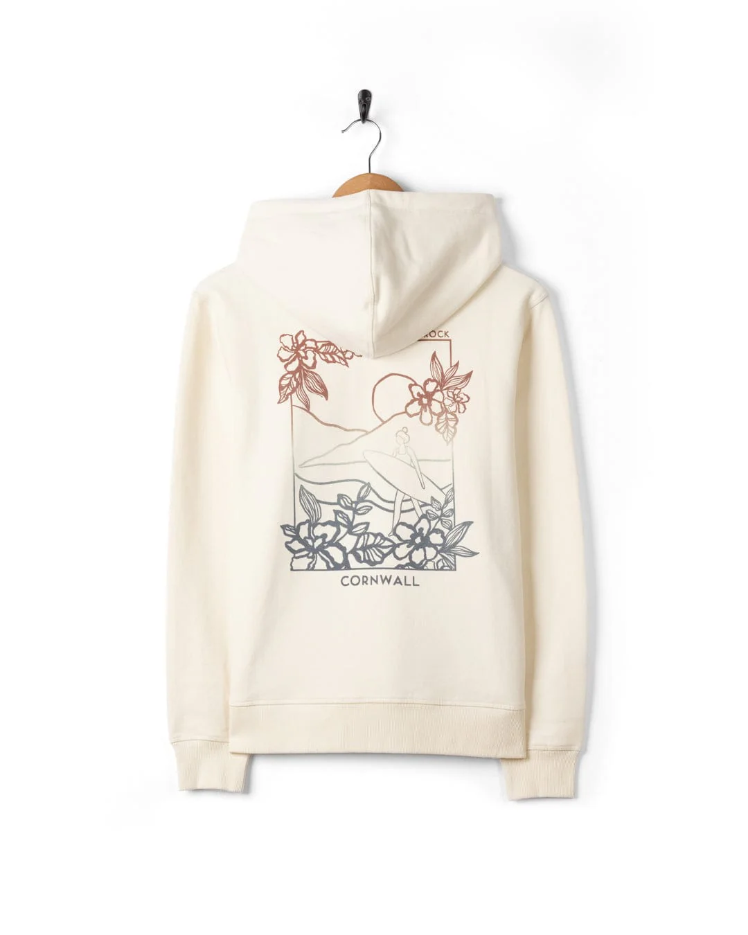 Happy Place Cornwall Womens Pop Hoodie in Cream - Image 5