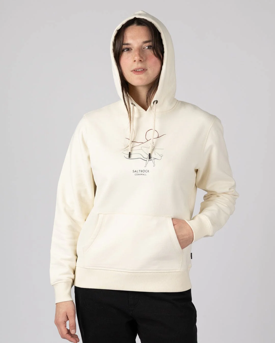 Happy Place Cornwall Womens Pop Hoodie in Cream - Image 7