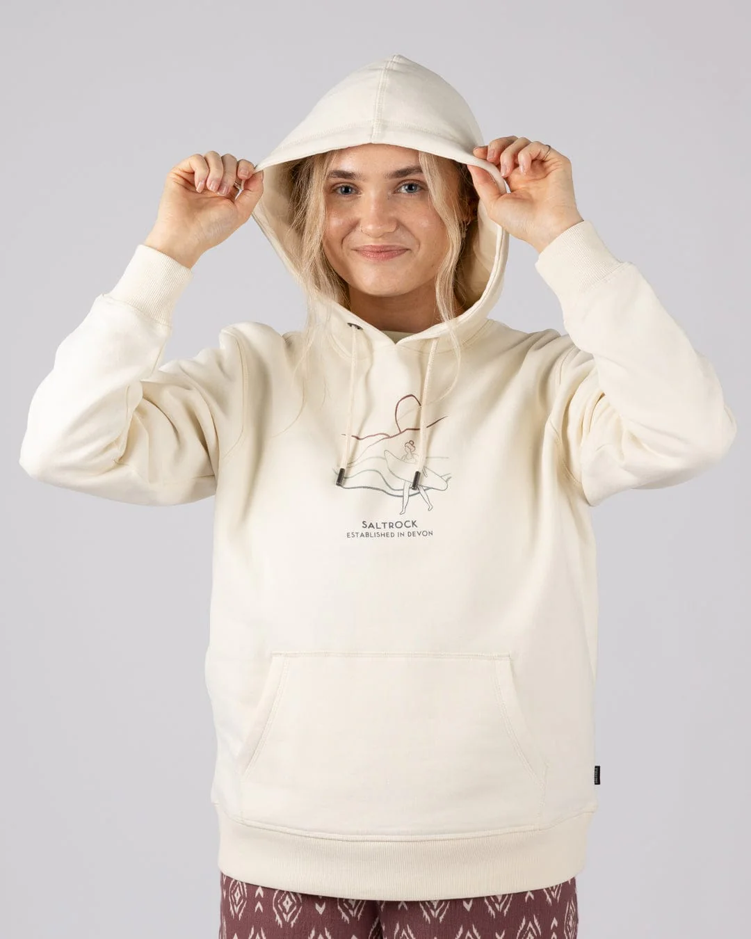 Happy Place Devon Womens Pop Hoodie in Cream - Image 6