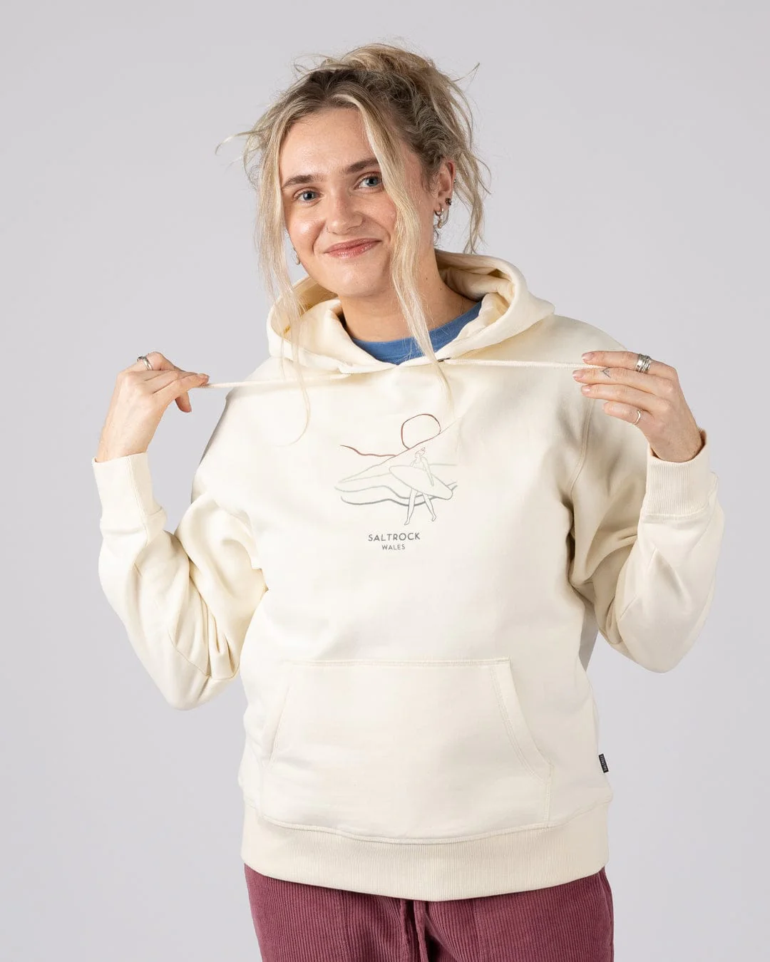 Happy Place Wales Womens Pop Hoodie in Cream - Image 3