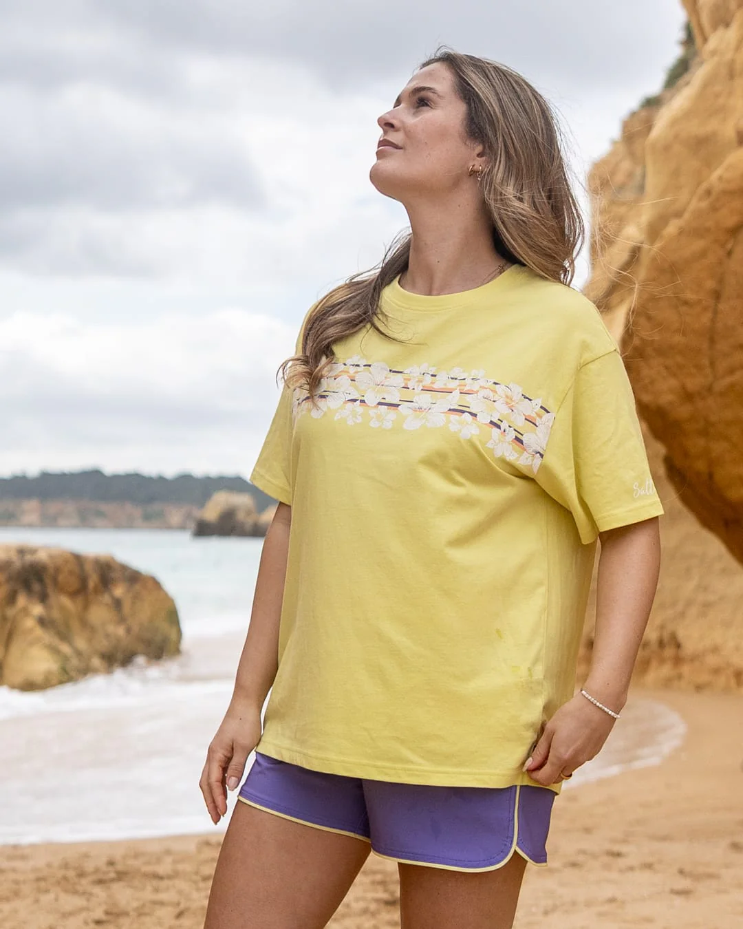 Hebe Womens Short Sleeve Oversized T-Shirt in Yellow