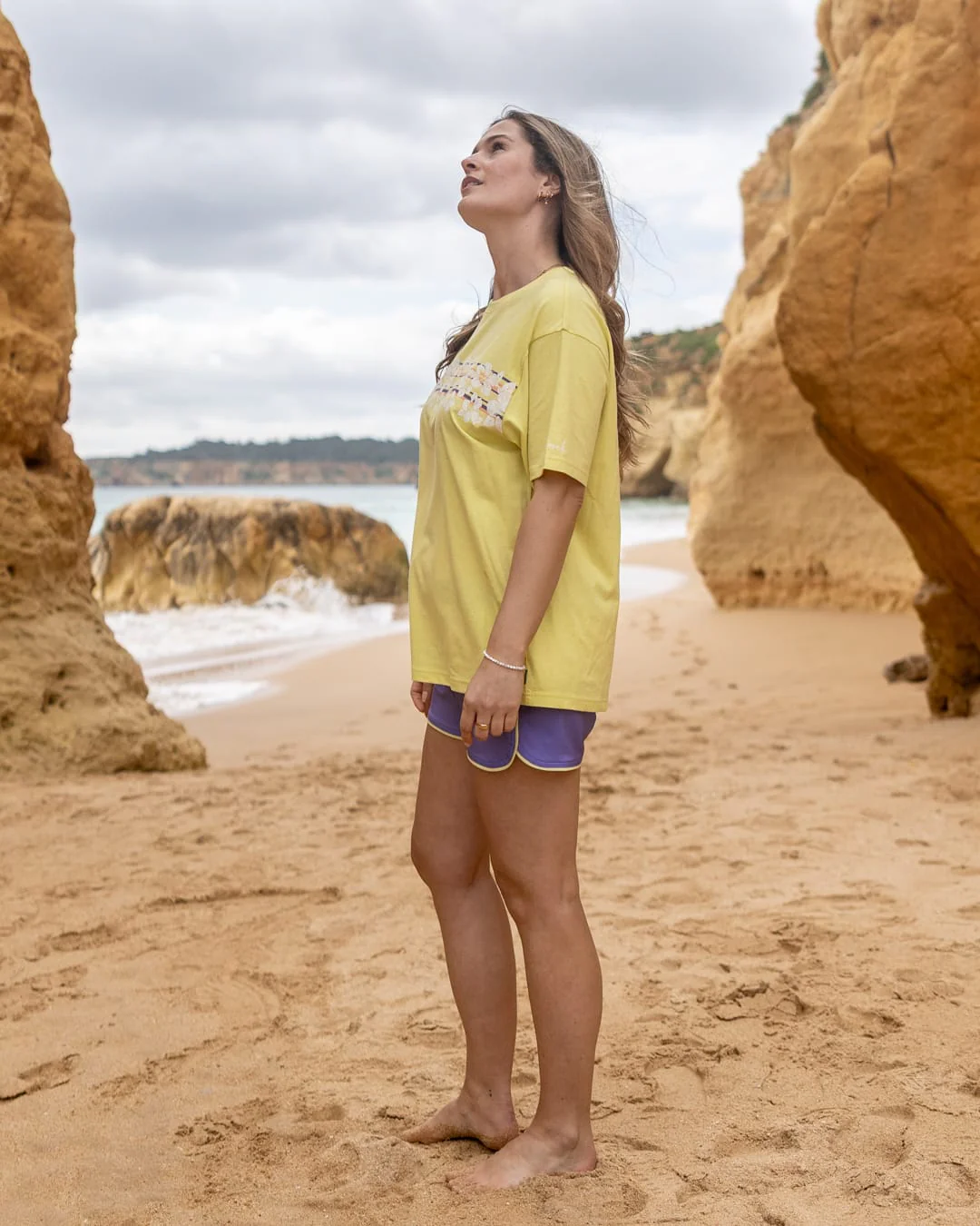 Hebe Womens Short Sleeve Oversized T-Shirt in Yellow - Image 4