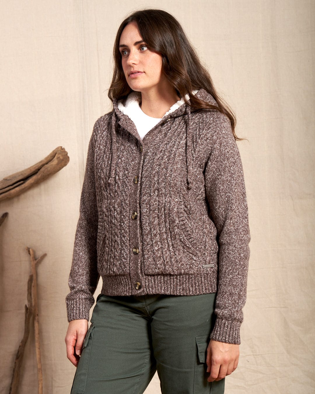 Helen Womens Knitted Cardigan in Brown - Image 4