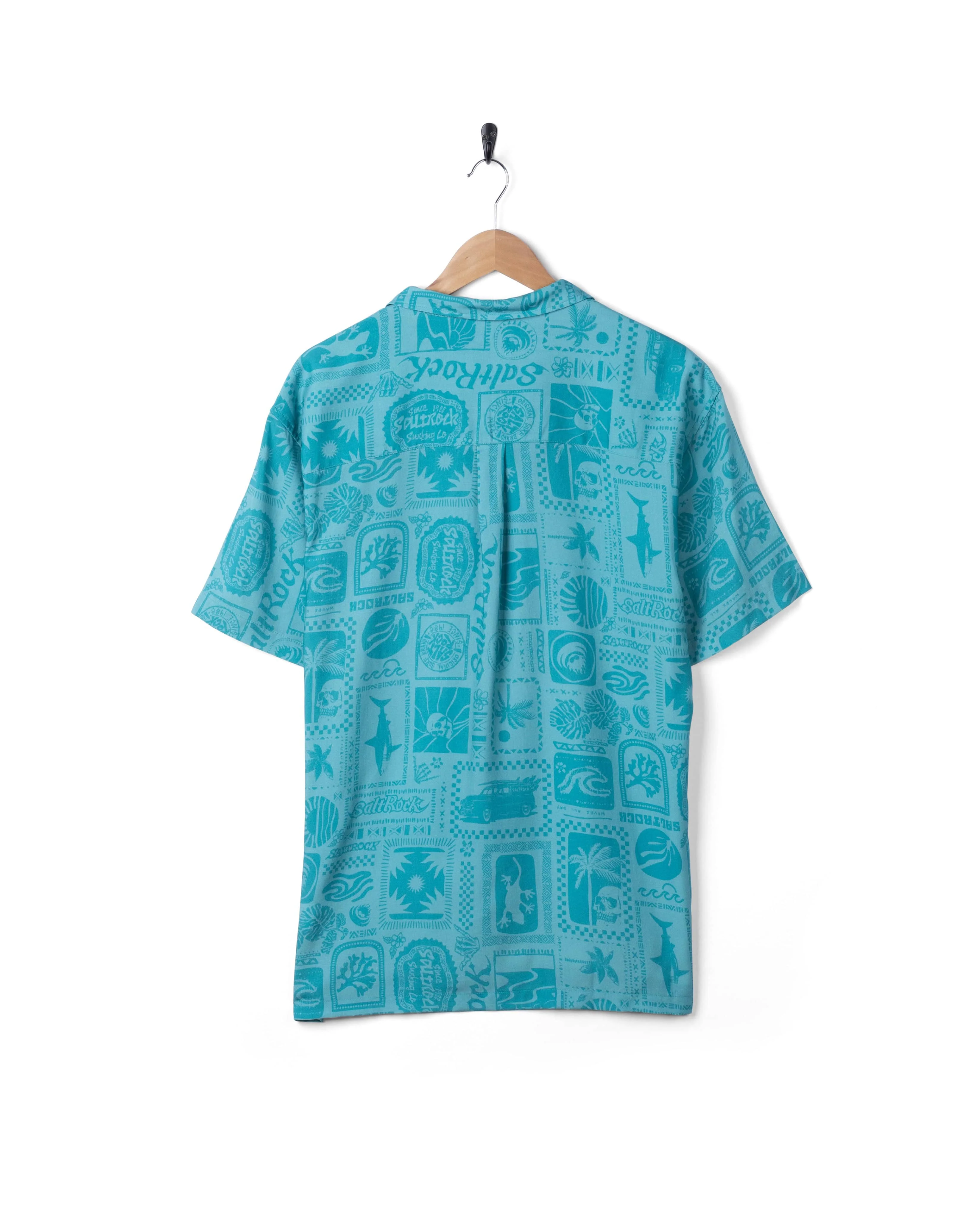 Heritage Tiles Mens Short Sleeve Shirt in Blue - Image 10