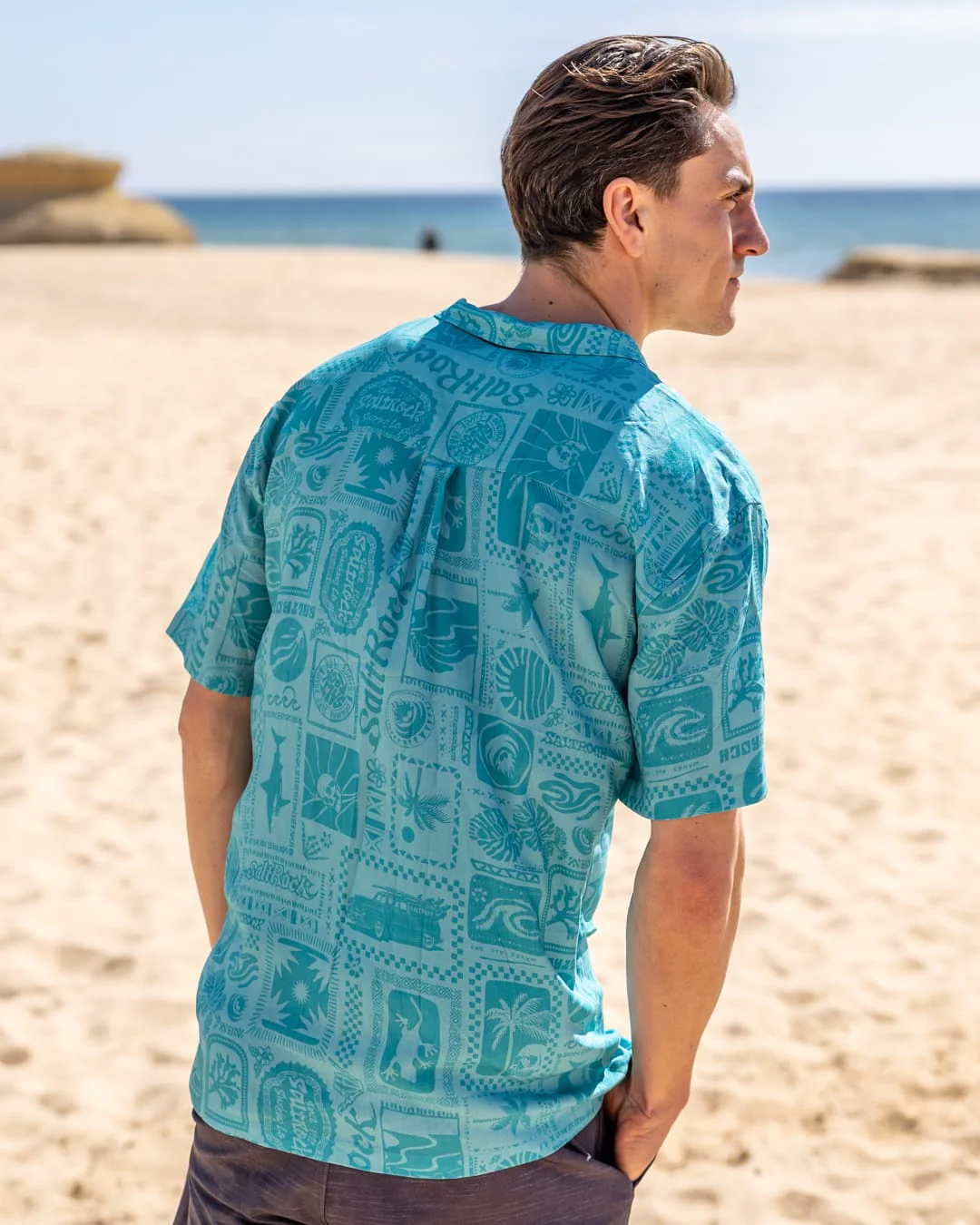 Heritage Tiles Mens Short Sleeve Shirt in Blue - Image 3