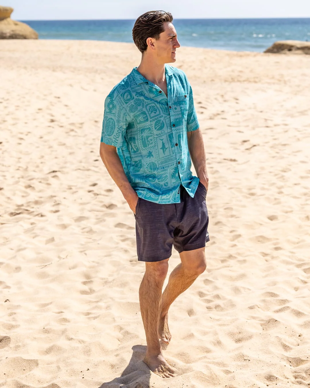 Heritage Tiles Mens Short Sleeve Shirt in Blue - Image 4