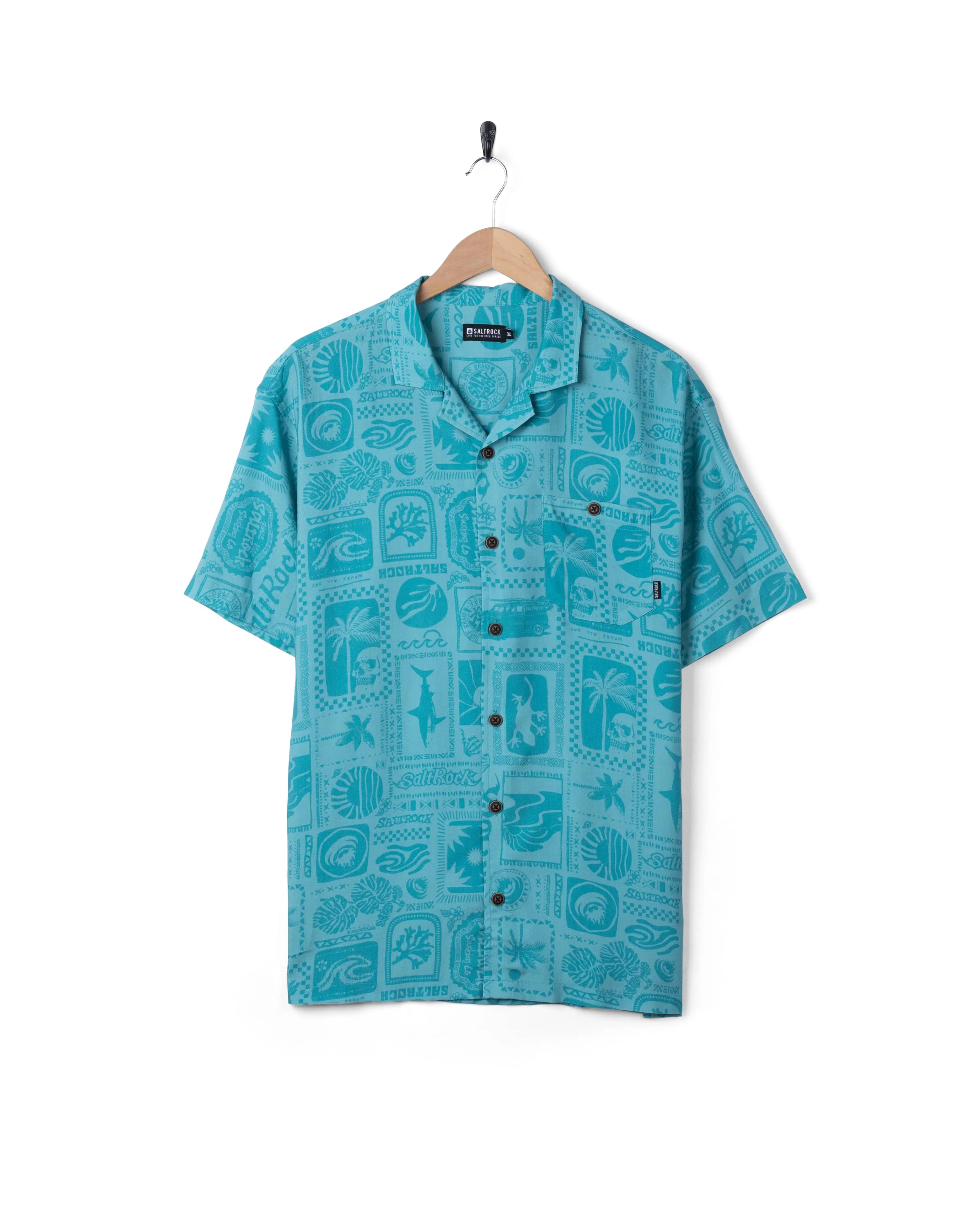 Heritage Tiles Mens Short Sleeve Shirt in Blue - Image 7
