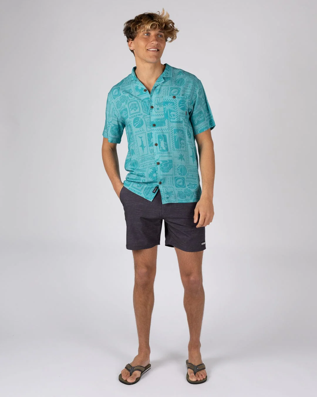 Heritage Tiles Mens Short Sleeve Shirt in Blue - Image 8