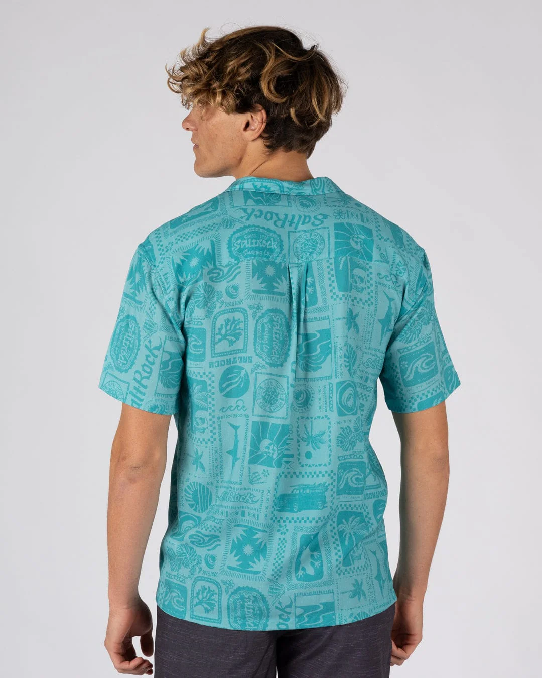 Heritage Tiles Mens Short Sleeve Shirt in Blue - Image 9