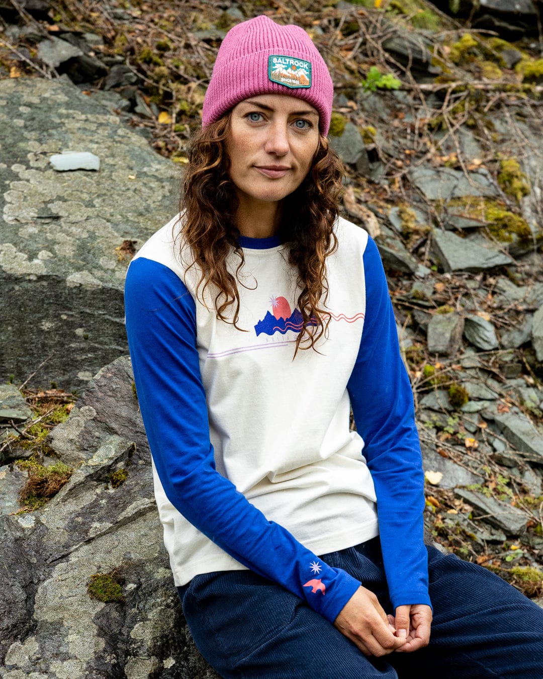 Horizon Stripe Womens Long Sleeve T-Shirt in Blue