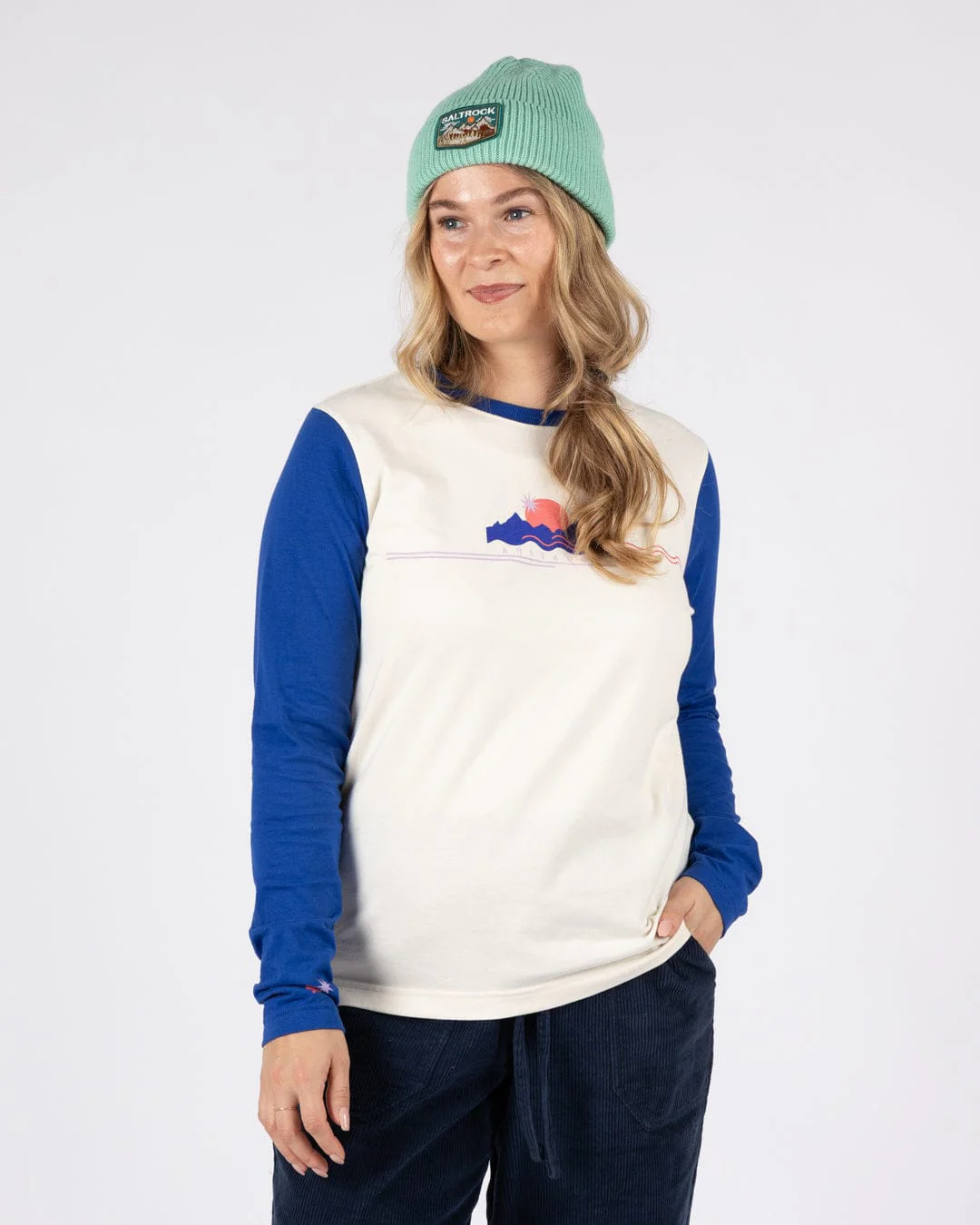 Horizon Stripe Womens Long Sleeve T-Shirt in Blue - Image 2