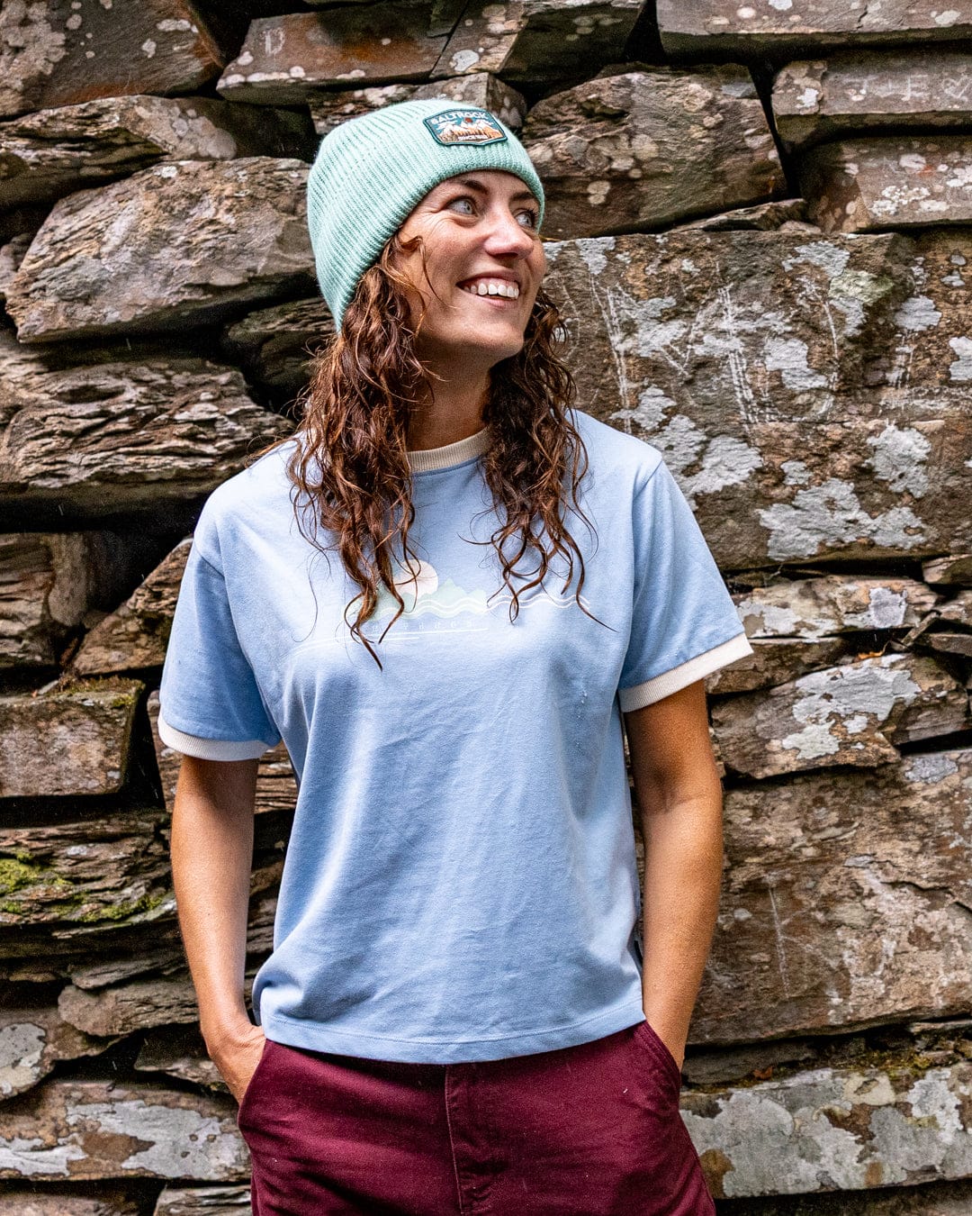 Horizon Stripe  Womens Oversized Short Sleeve T-Shirt in Light Blue