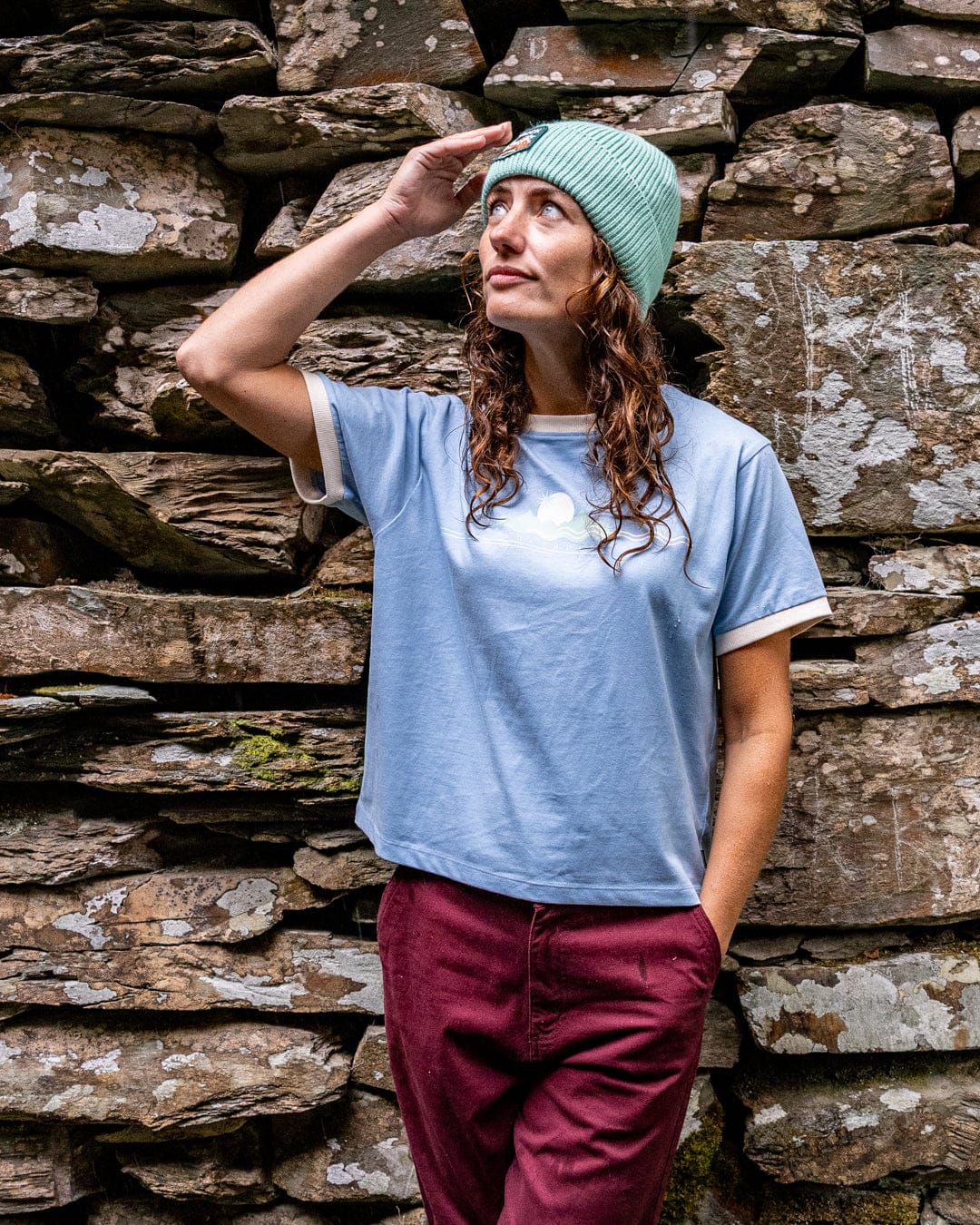 Horizon Stripe  Womens Oversized Short Sleeve T-Shirt in Light Blue - Image 4