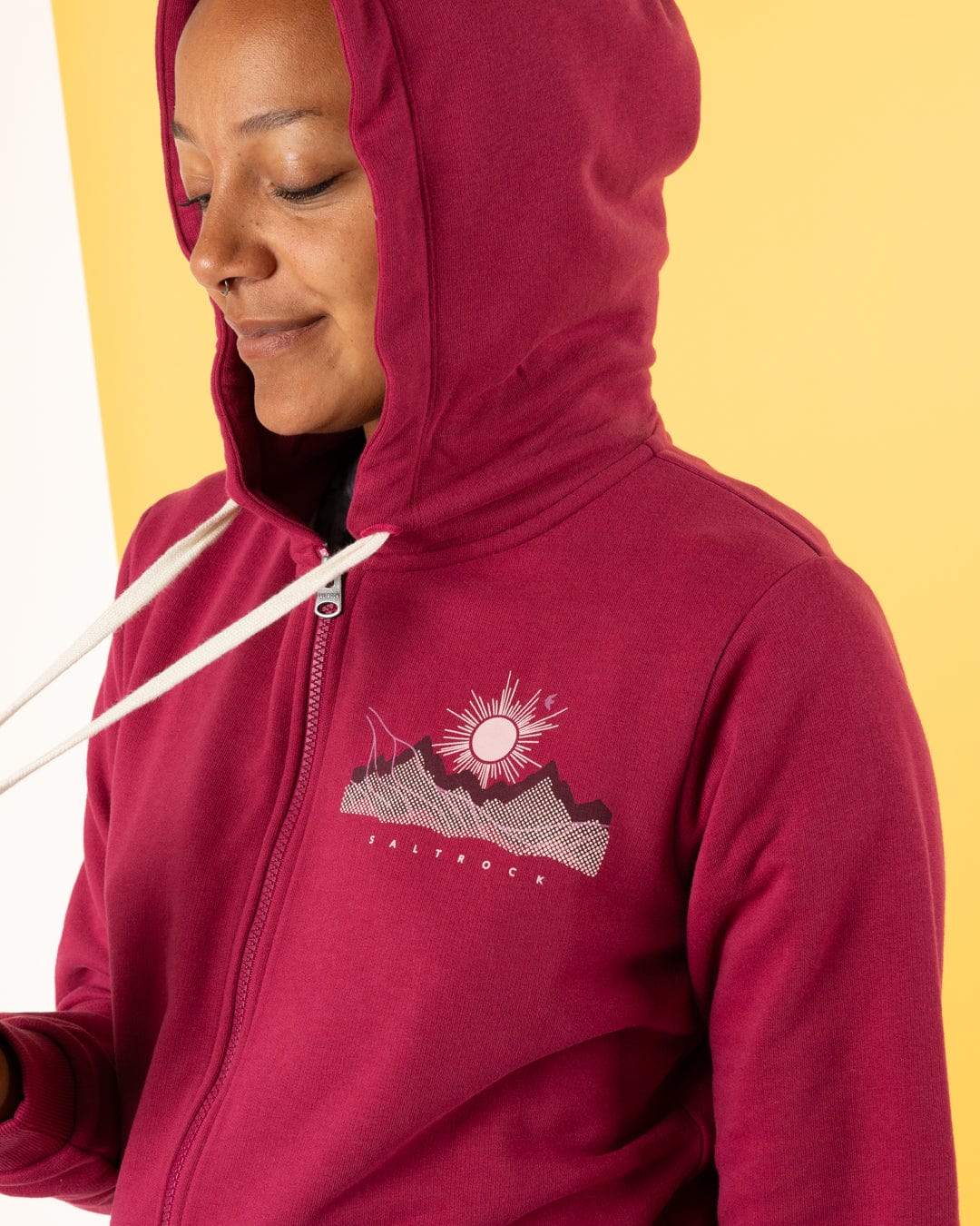 Horizon Womens Zip Hoodie in Dark Pink - Image 3