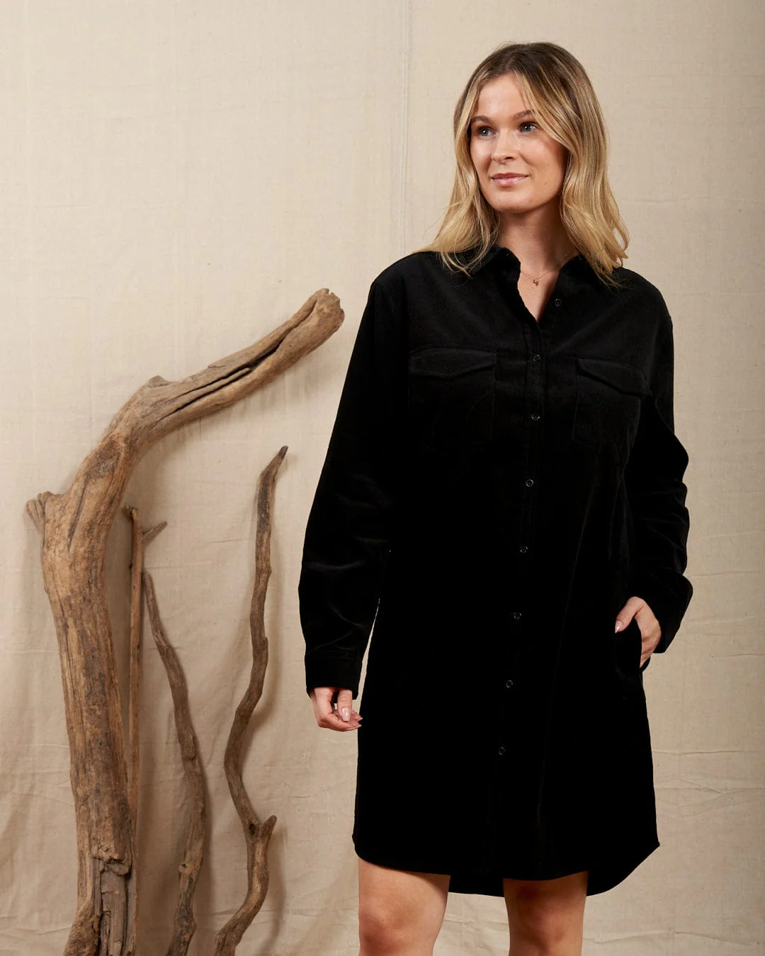 Iris Womens Cord Shirt Dress in Black - Image 10