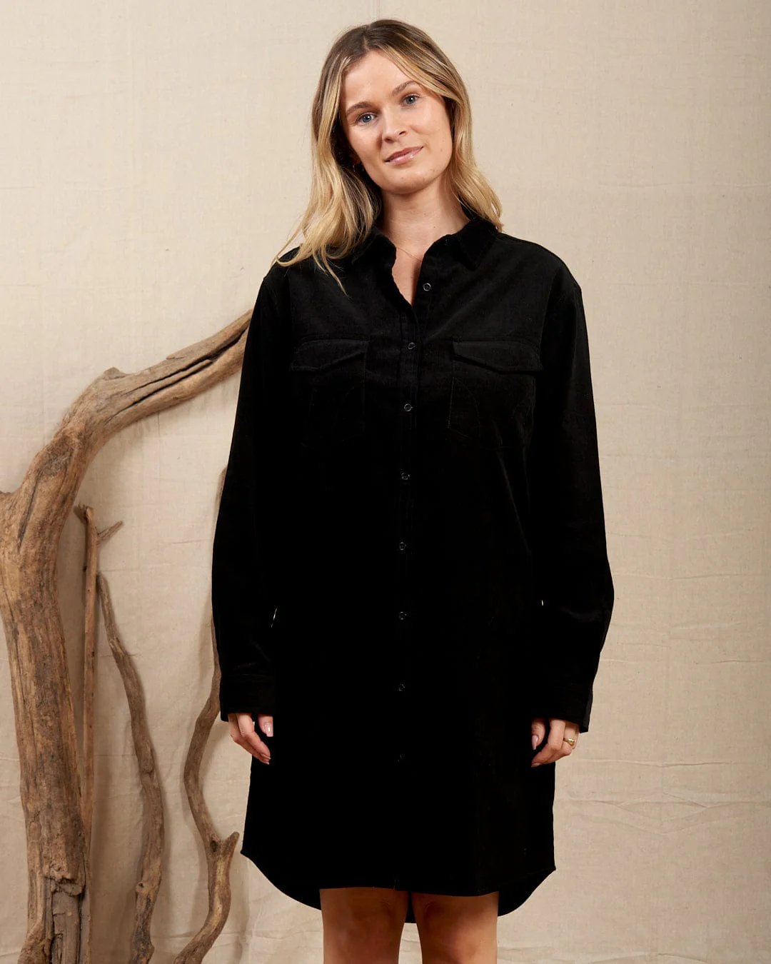 Iris Womens Cord Shirt Dress in Black - Image 4