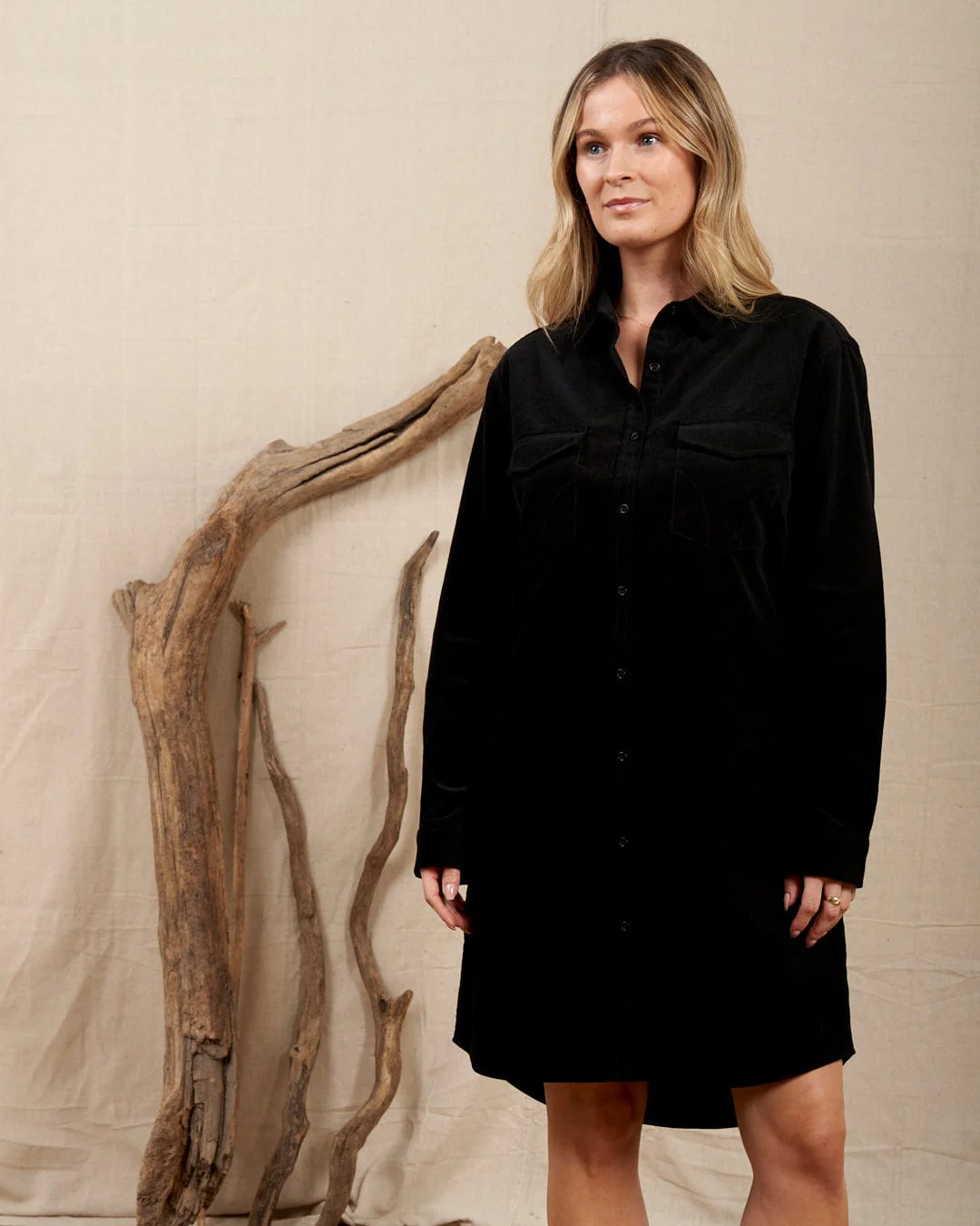 Iris Womens Cord Shirt Dress in Black - Image 6