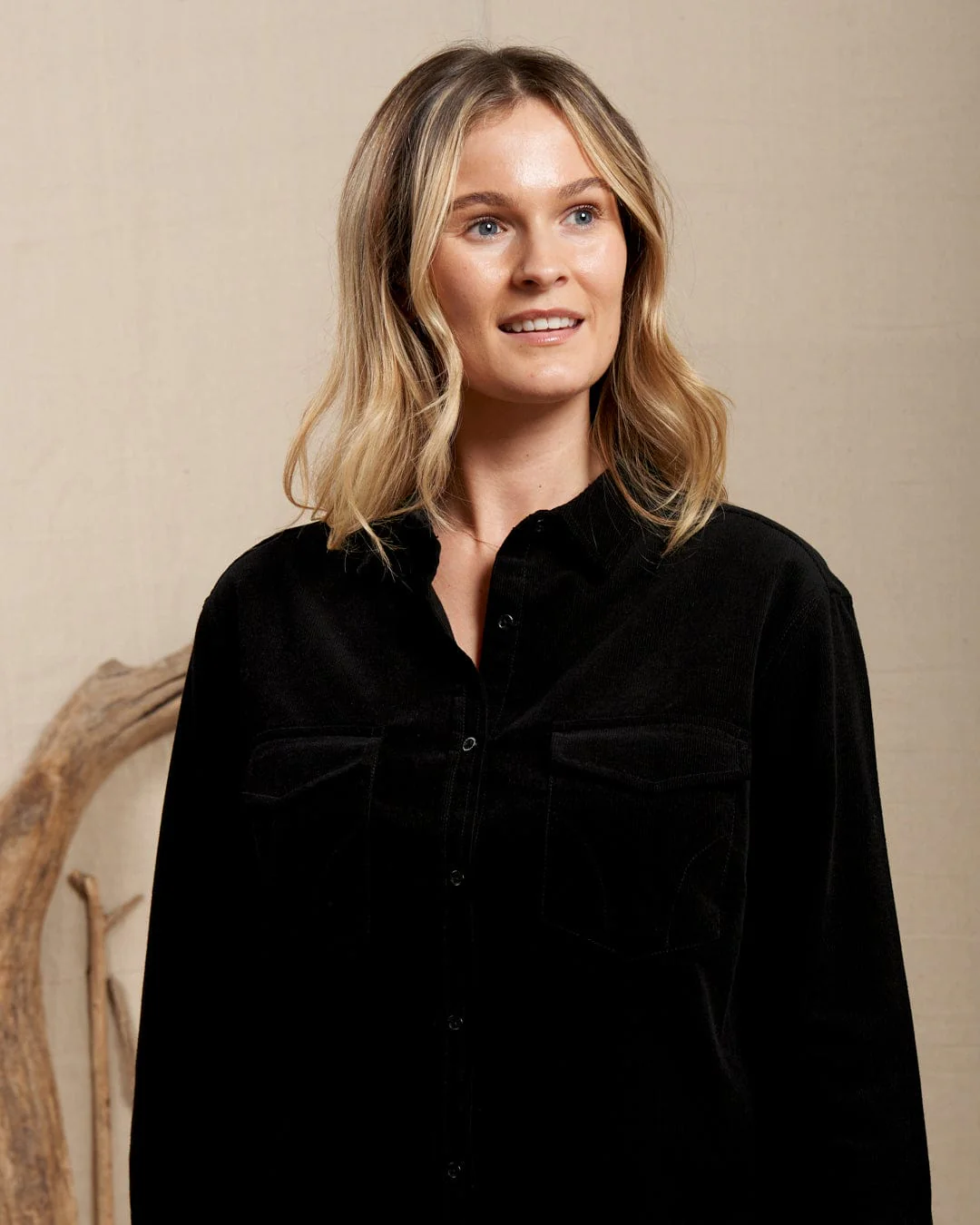Iris Womens Cord Shirt Dress in Black - Image 8
