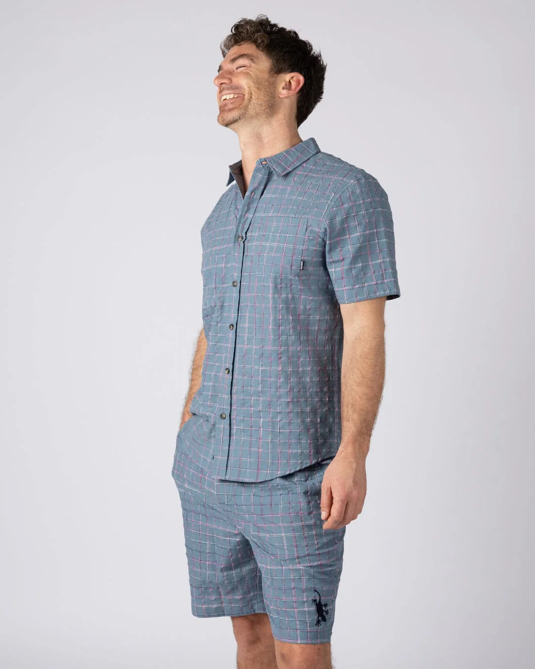 Isaad Mens Short Sleeve Shirt in Blue - Image 5