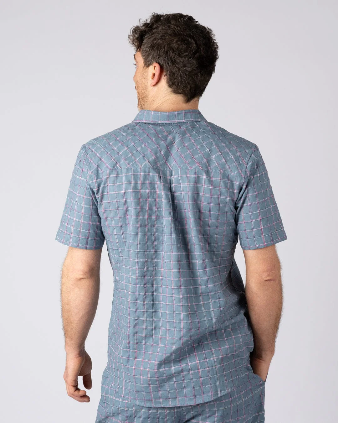Isaad Mens Short Sleeve Shirt in Blue - Image 6