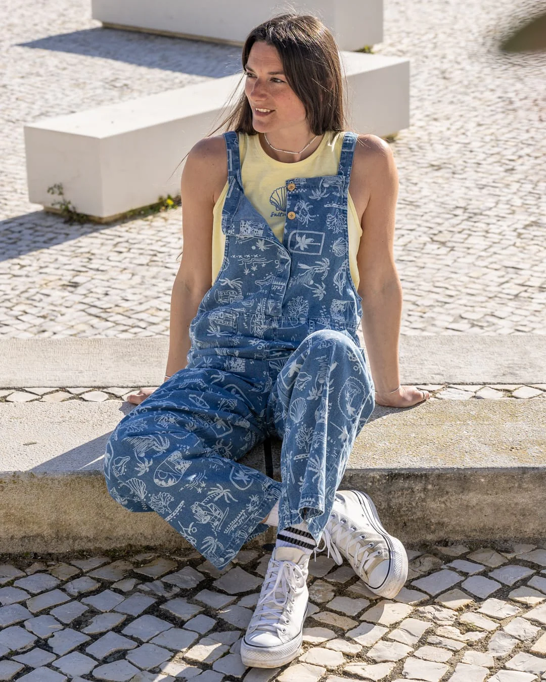 Island Life Womens Dungarees in Bright Blue - Image 2