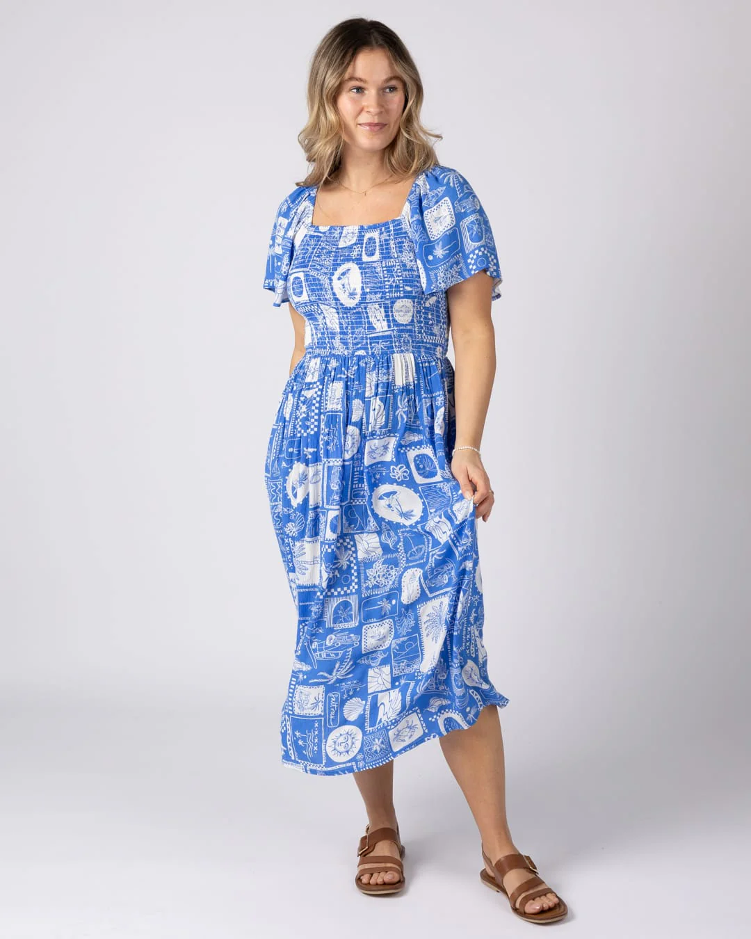 Island Tile Womens Midi Dress in Bright Blue - Image 2