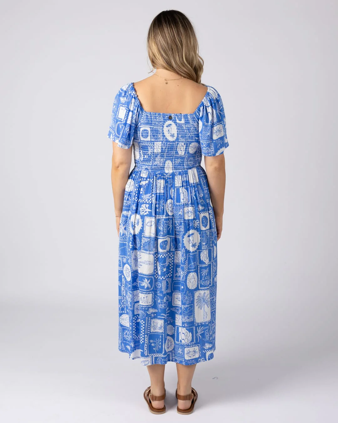 Island Tile Womens Midi Dress in Bright Blue - Image 6