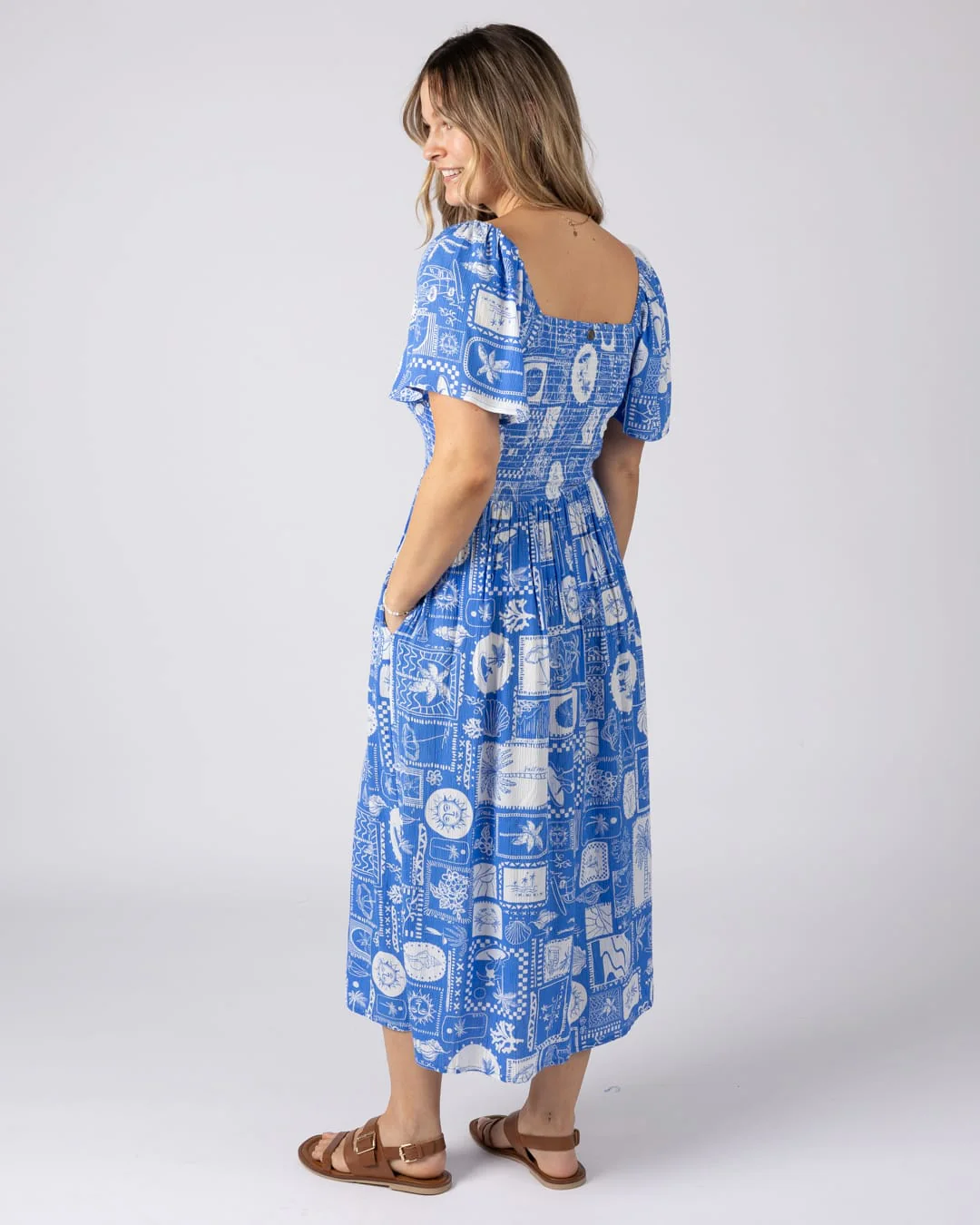 Island Tile Womens Midi Dress in Bright Blue - Image 9