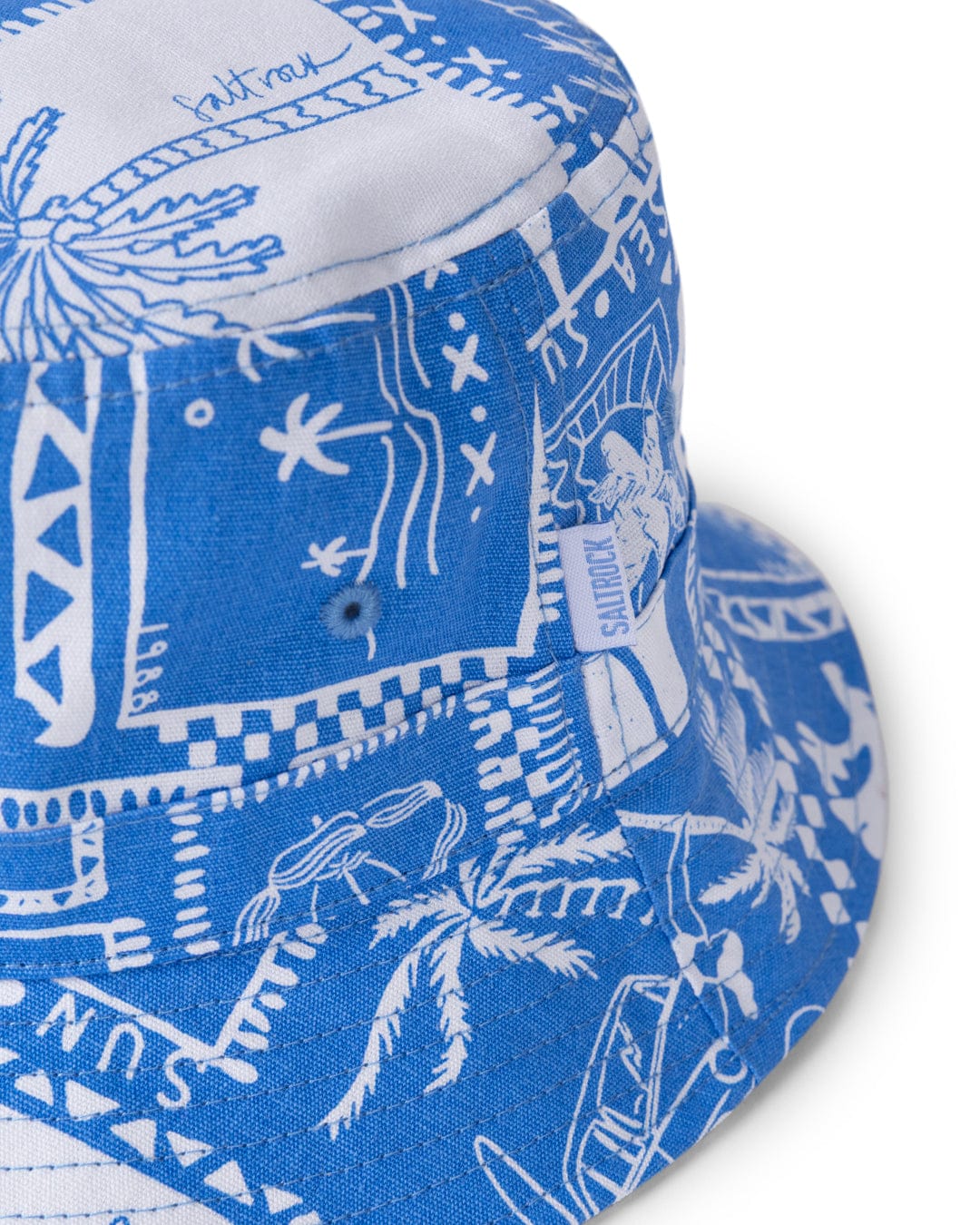 Island Tiles Canvas Bucket Hat in Bright Blue - Image 3