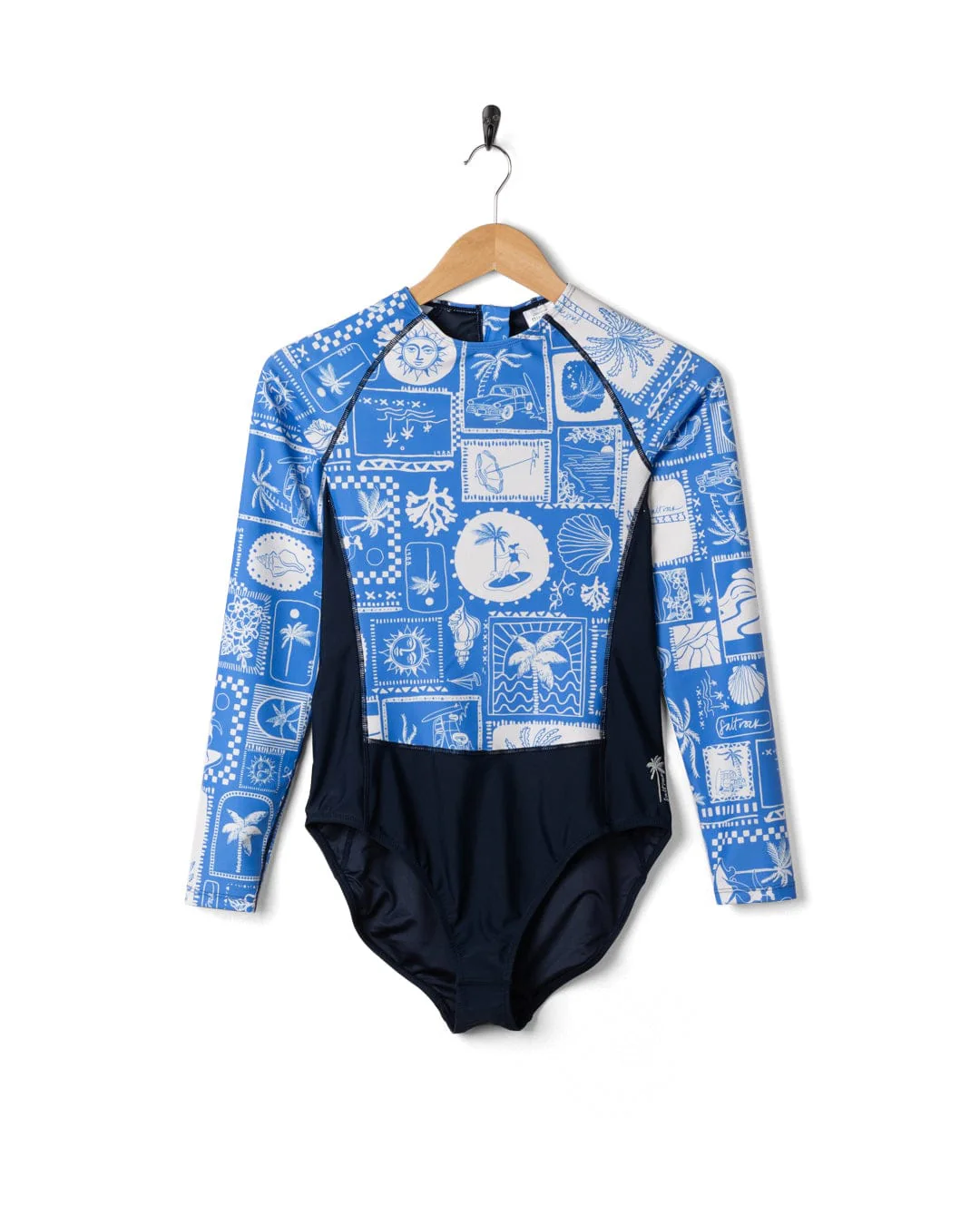 Island Tiles Womens Long Sleeve Swimsuit in Blue - Image 10