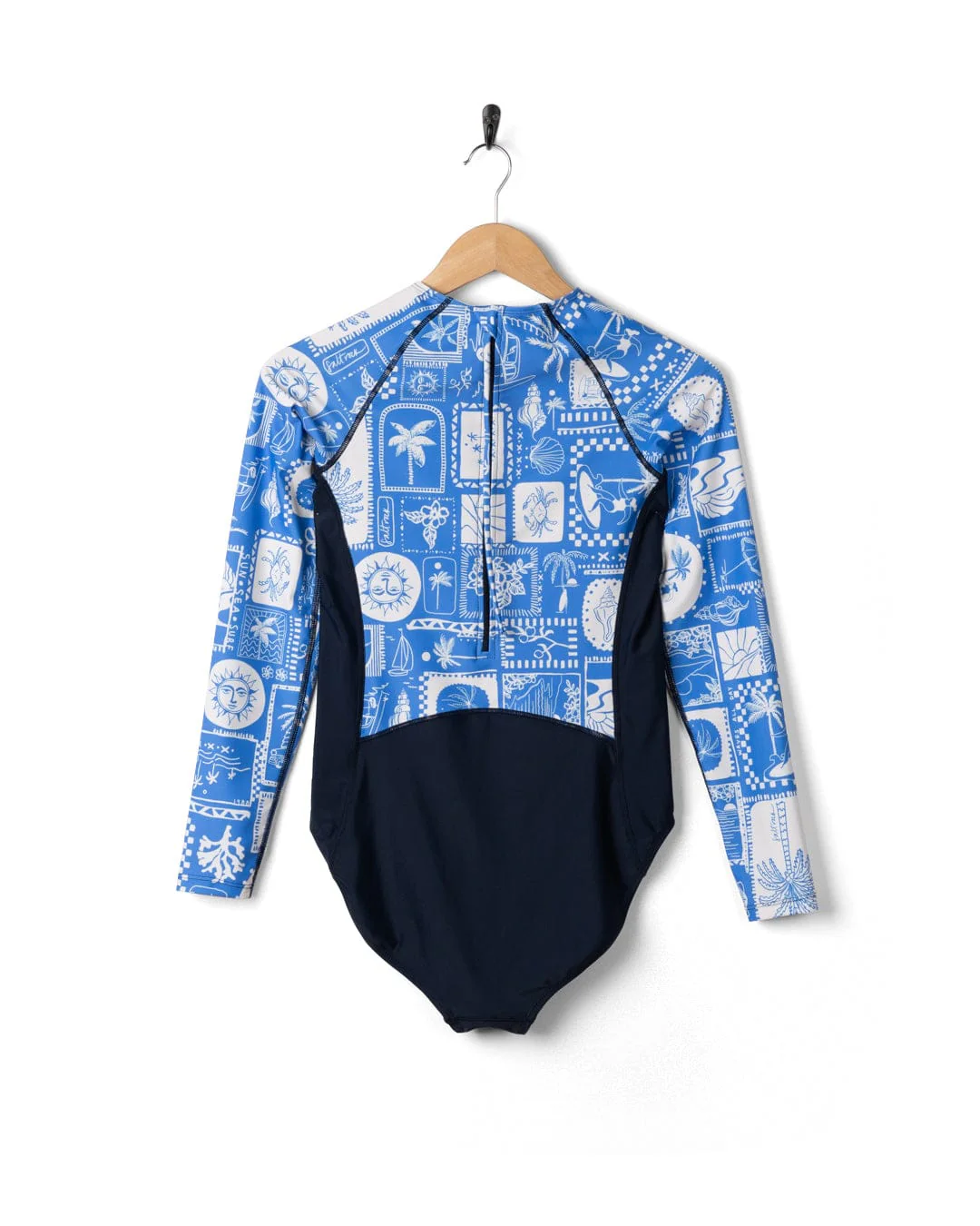 Island Tiles Womens Long Sleeve Swimsuit in Blue - Image 11