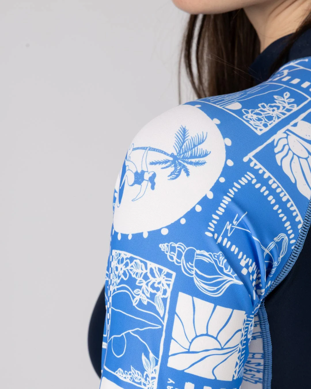 Island Tiles Womens Long Sleeve Rashvest in Blue - Image 10