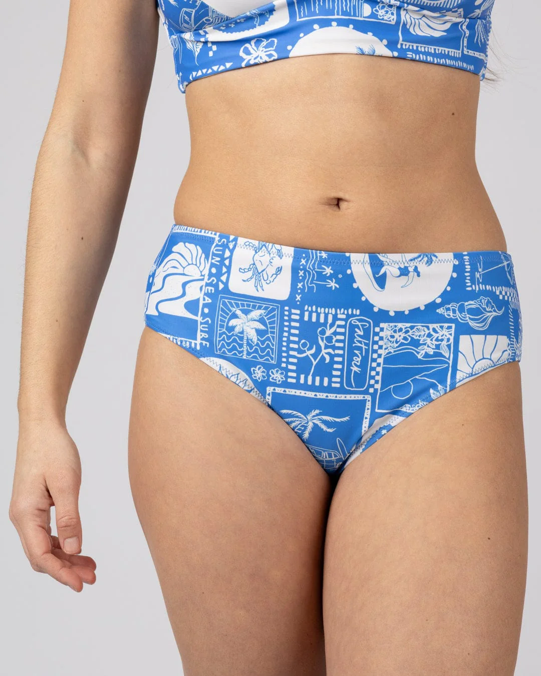 Island Tiles Womens Reversible Bikini Bottoms in Bright Blue - Image 3