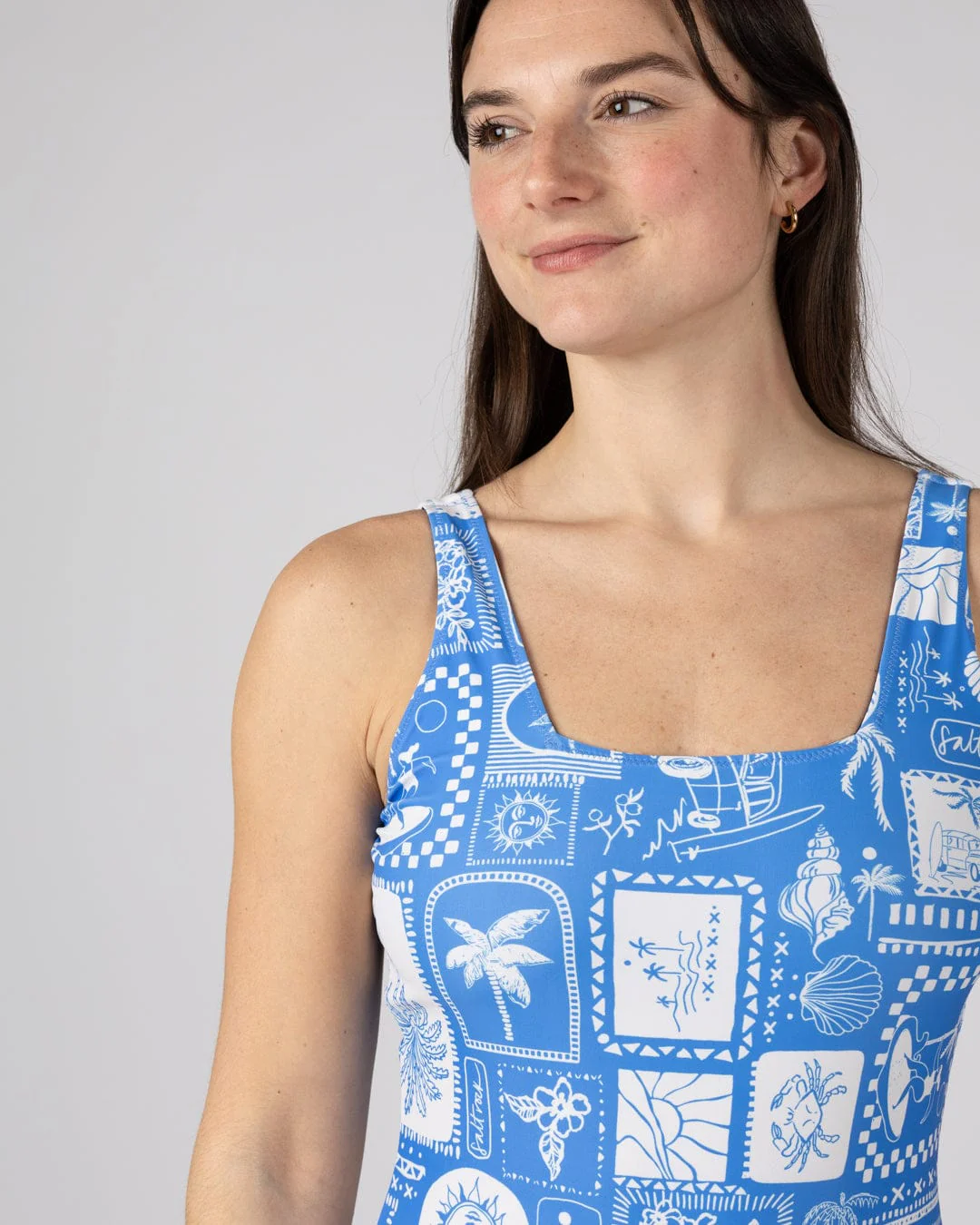 Island Tiles Womens Reversible Swimsuit in Blue - Image 8
