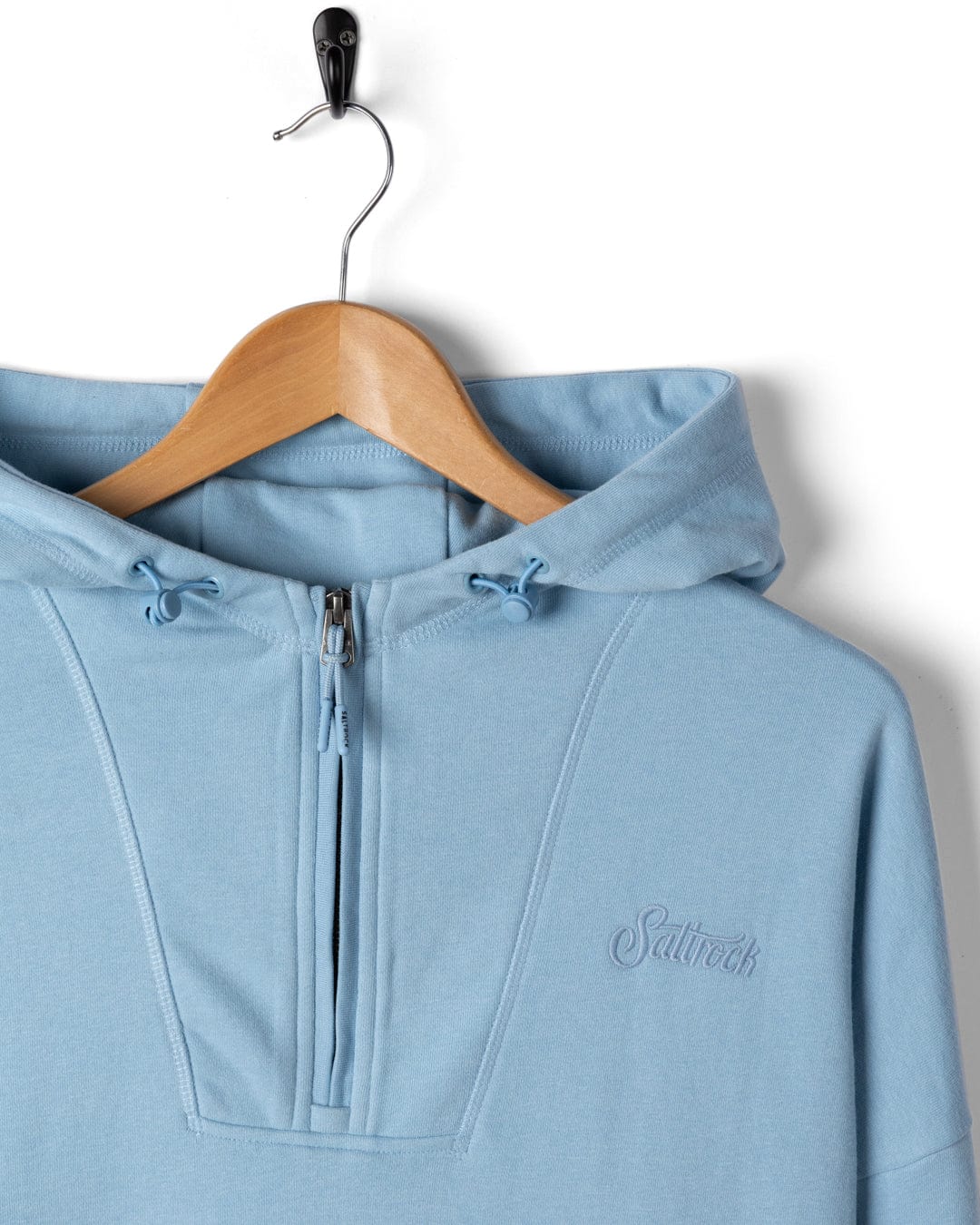 Kiera Womens 1/4 Neck Pop Hoodie in Light Blue - Image 5